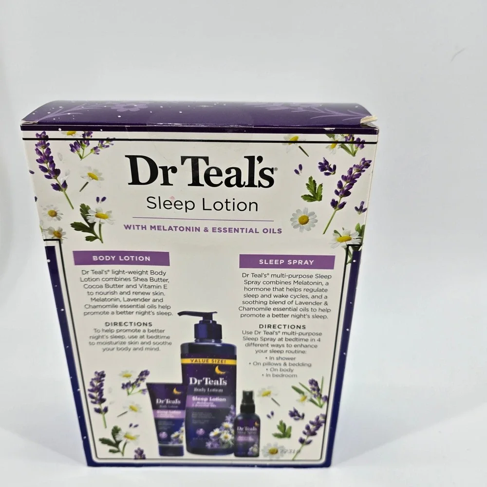 Dr Teal's Sleep Lotion Set Melatonin Essential Oils 3 Piece Kit New Sealed Box